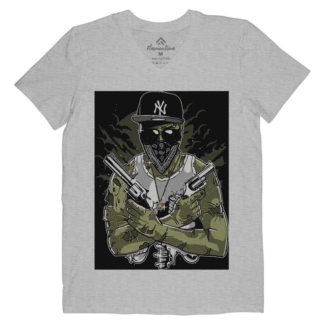 Gangster Zombie Mens Organic V-Neck T-Shirt Horror A534