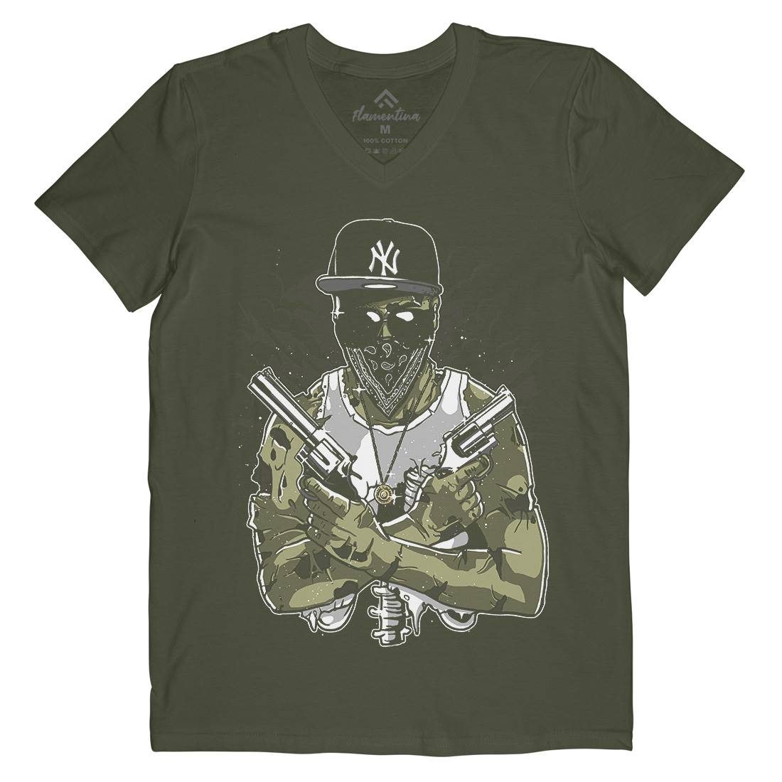 Gangster Zombie Mens Organic V-Neck T-Shirt Horror A534