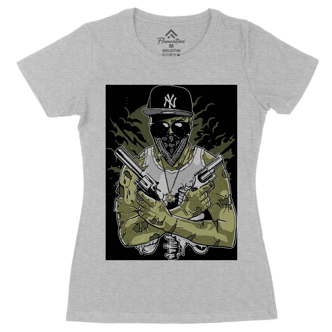 Gangster Zombie Womens Organic Crew Neck T-Shirt Horror A534