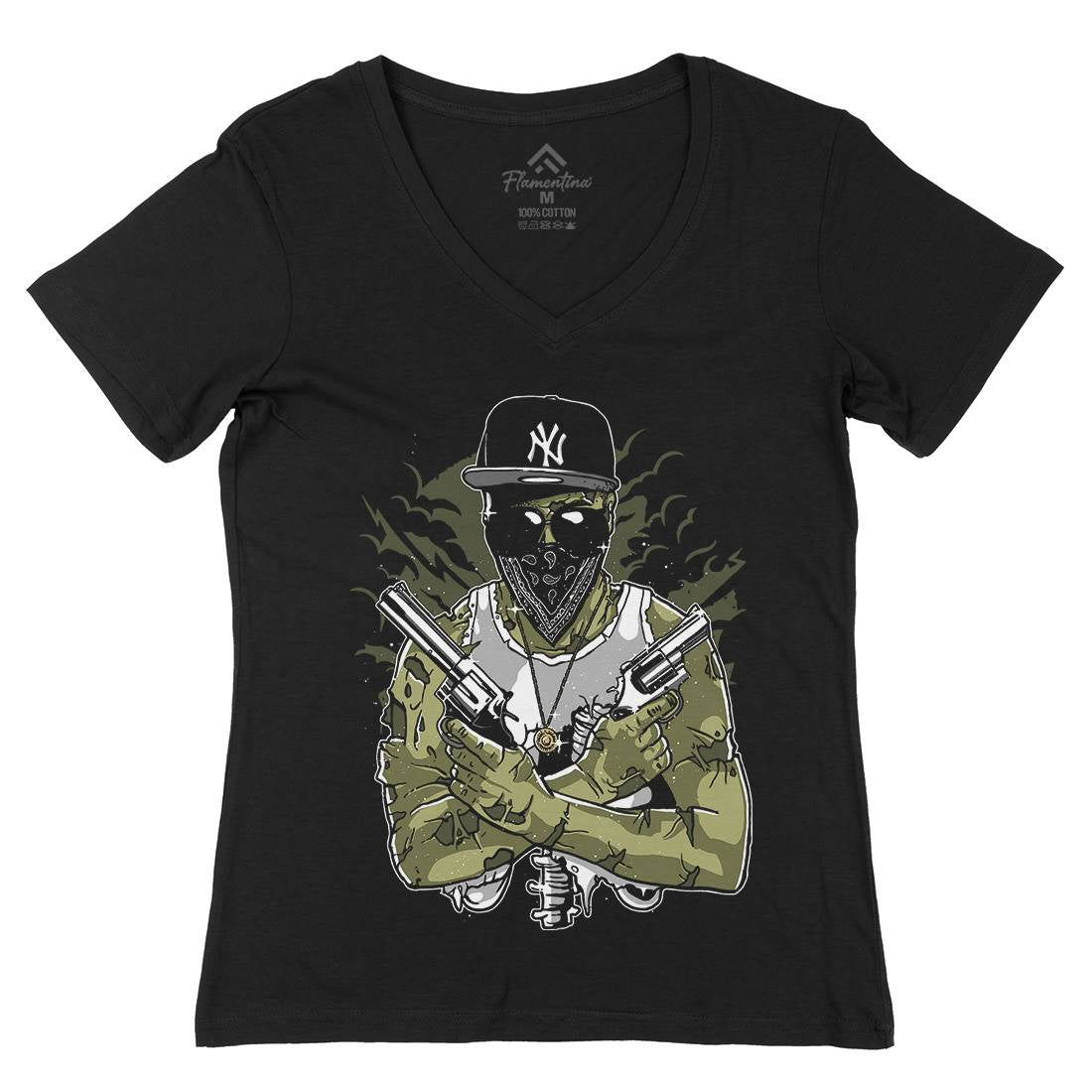 Gangster Zombie Womens Organic V-Neck T-Shirt Horror A534