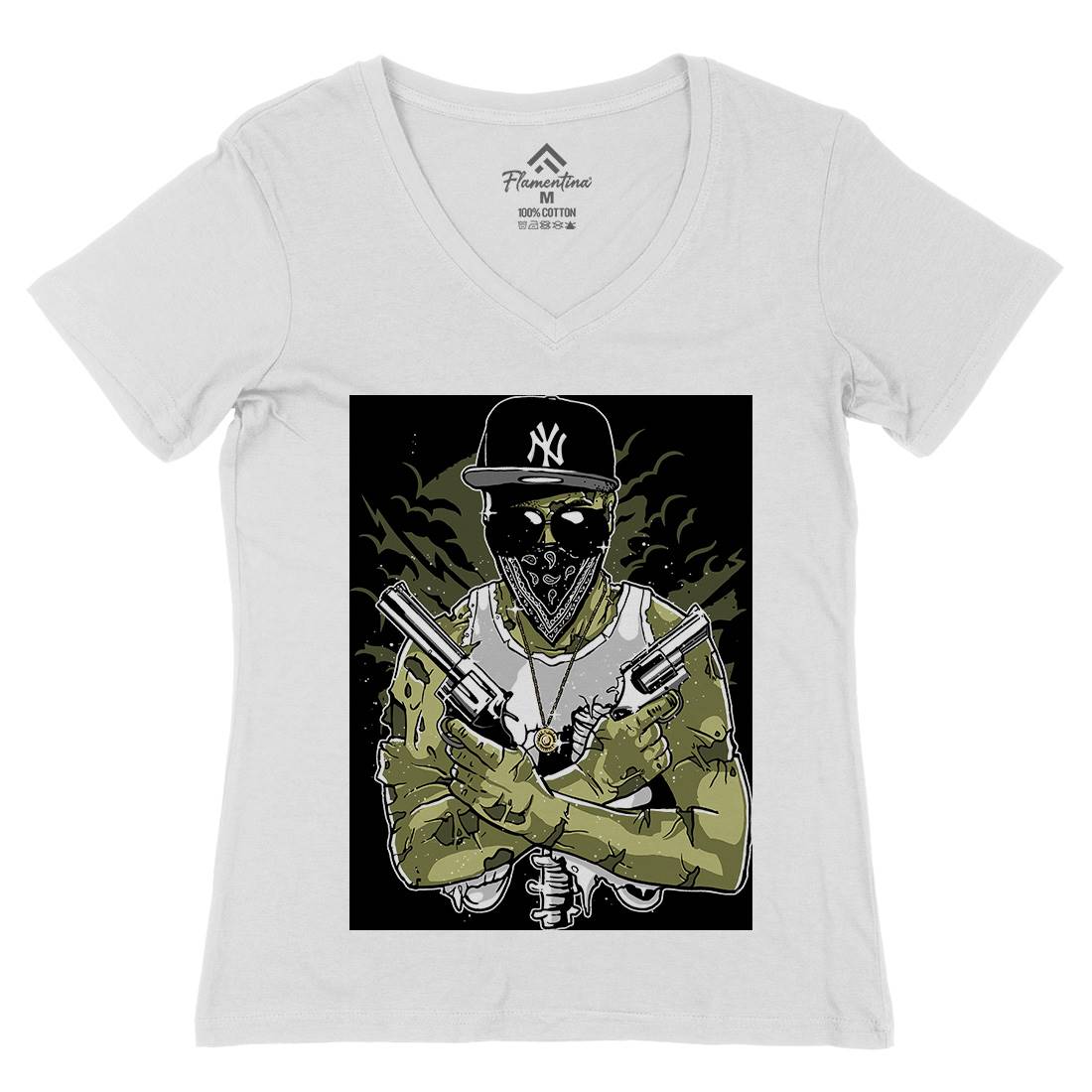 Gangster Zombie Womens Organic V-Neck T-Shirt Horror A534