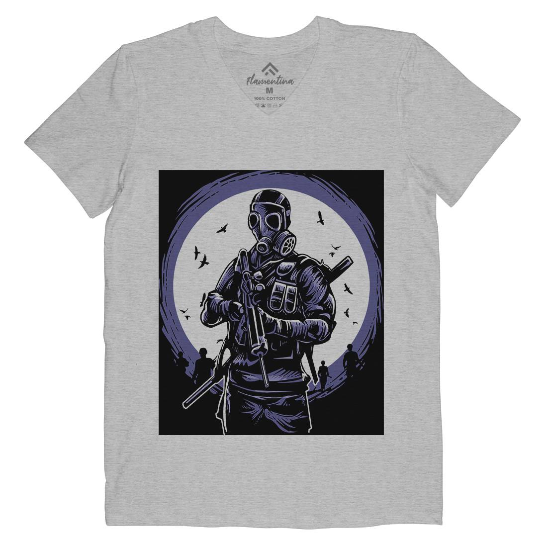Mask Soldier Mens Organic V-Neck T-Shirt Horror A536