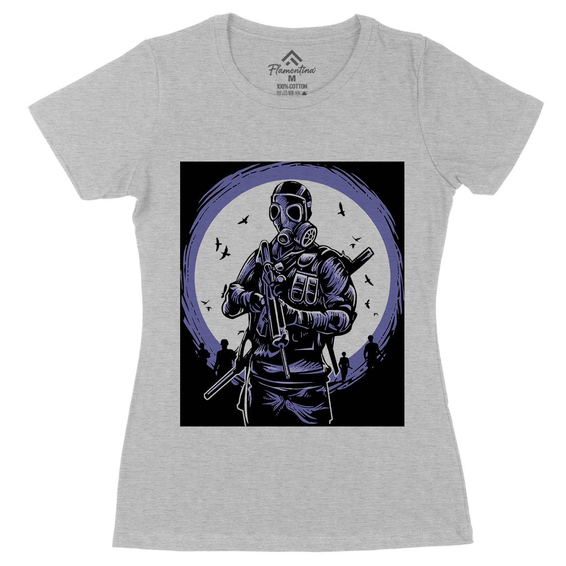 Mask Soldier Womens Organic Crew Neck T-Shirt Horror A536