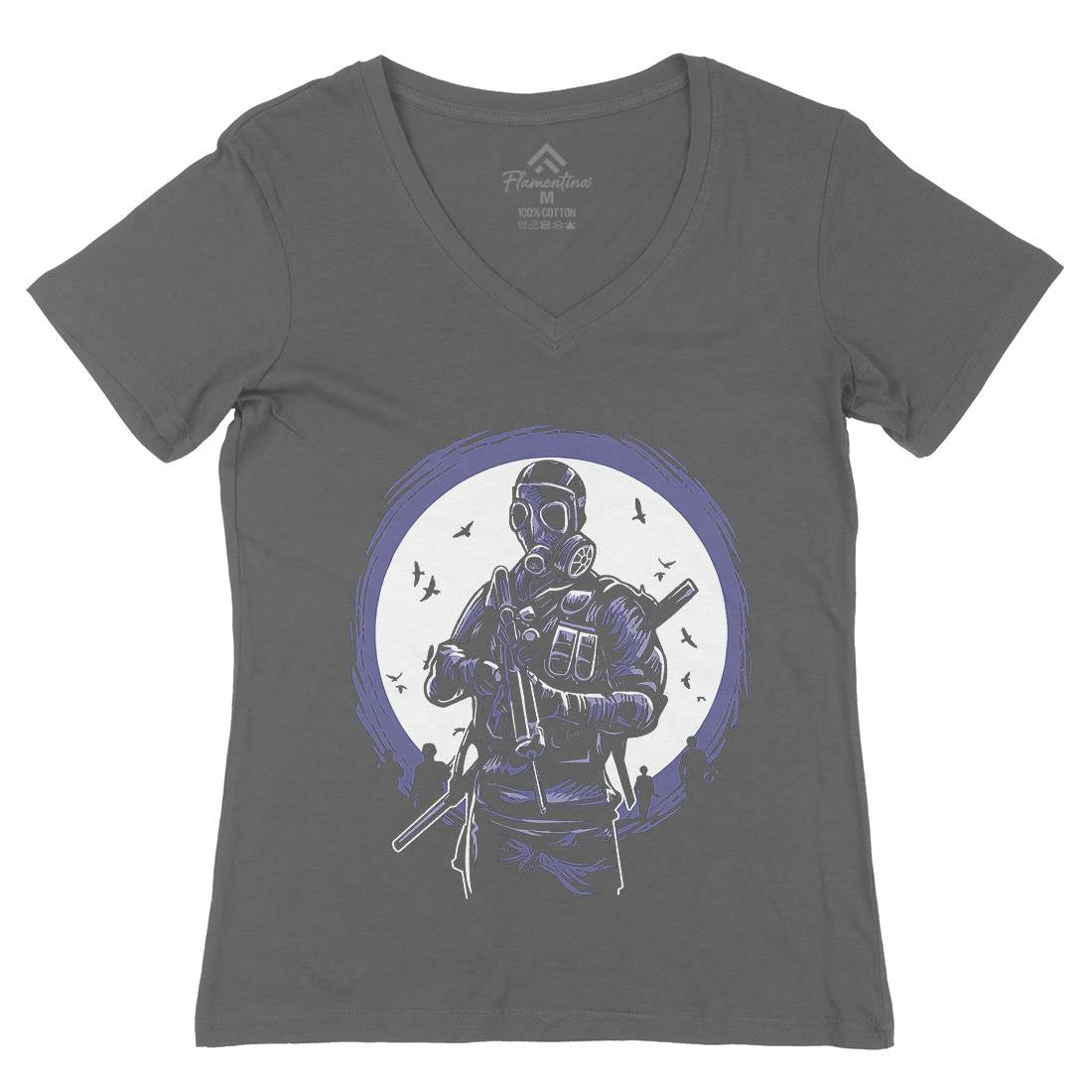 Mask Soldier Womens Organic V-Neck T-Shirt Horror A536