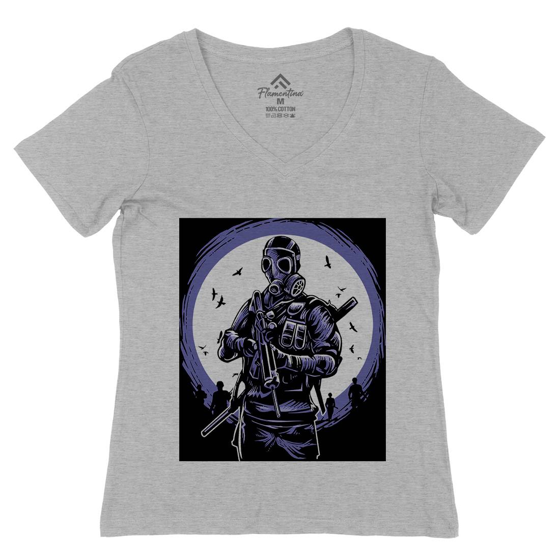 Mask Soldier Womens Organic V-Neck T-Shirt Horror A536