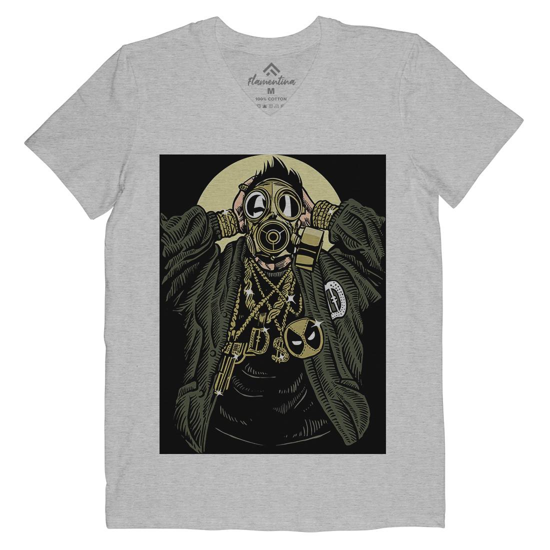 Mask Gangster Mens Organic V-Neck T-Shirt Horror A539