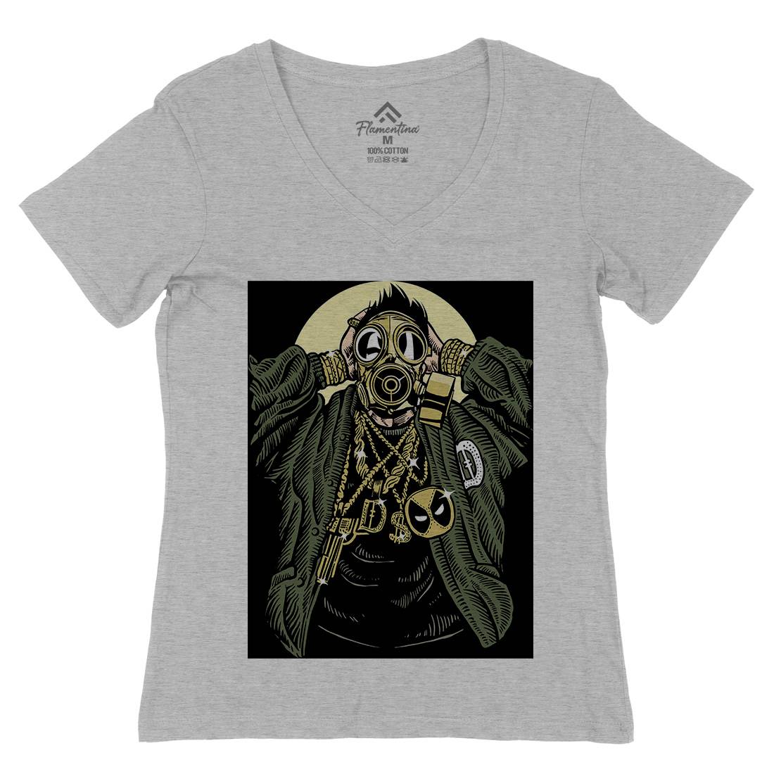 Mask Gangster Womens Organic V-Neck T-Shirt Horror A539