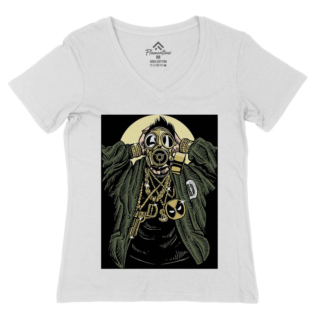 Mask Gangster Womens Organic V-Neck T-Shirt Horror A539