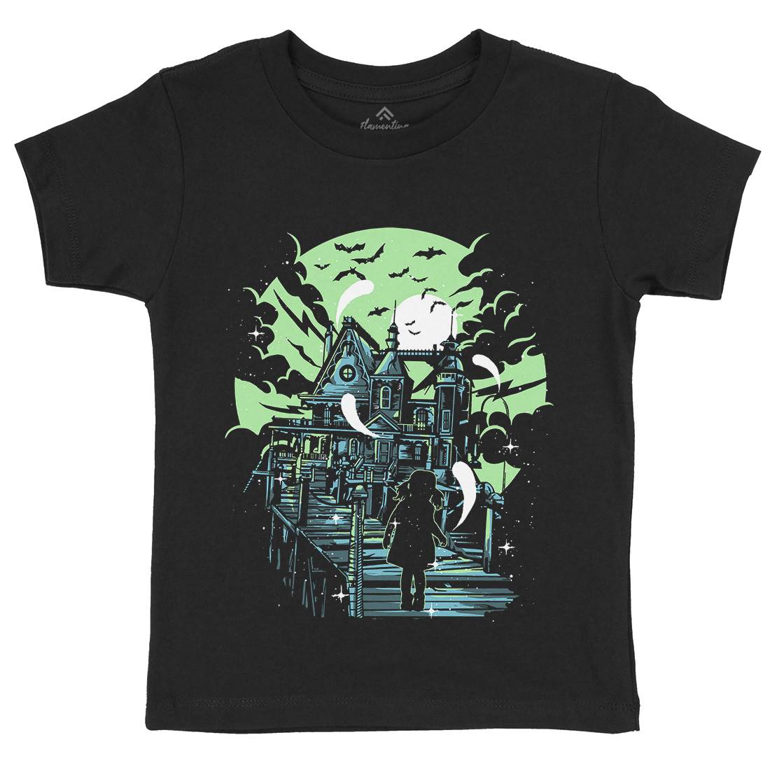 Haunted House Kids Organic Crew Neck T-Shirt Horror A542