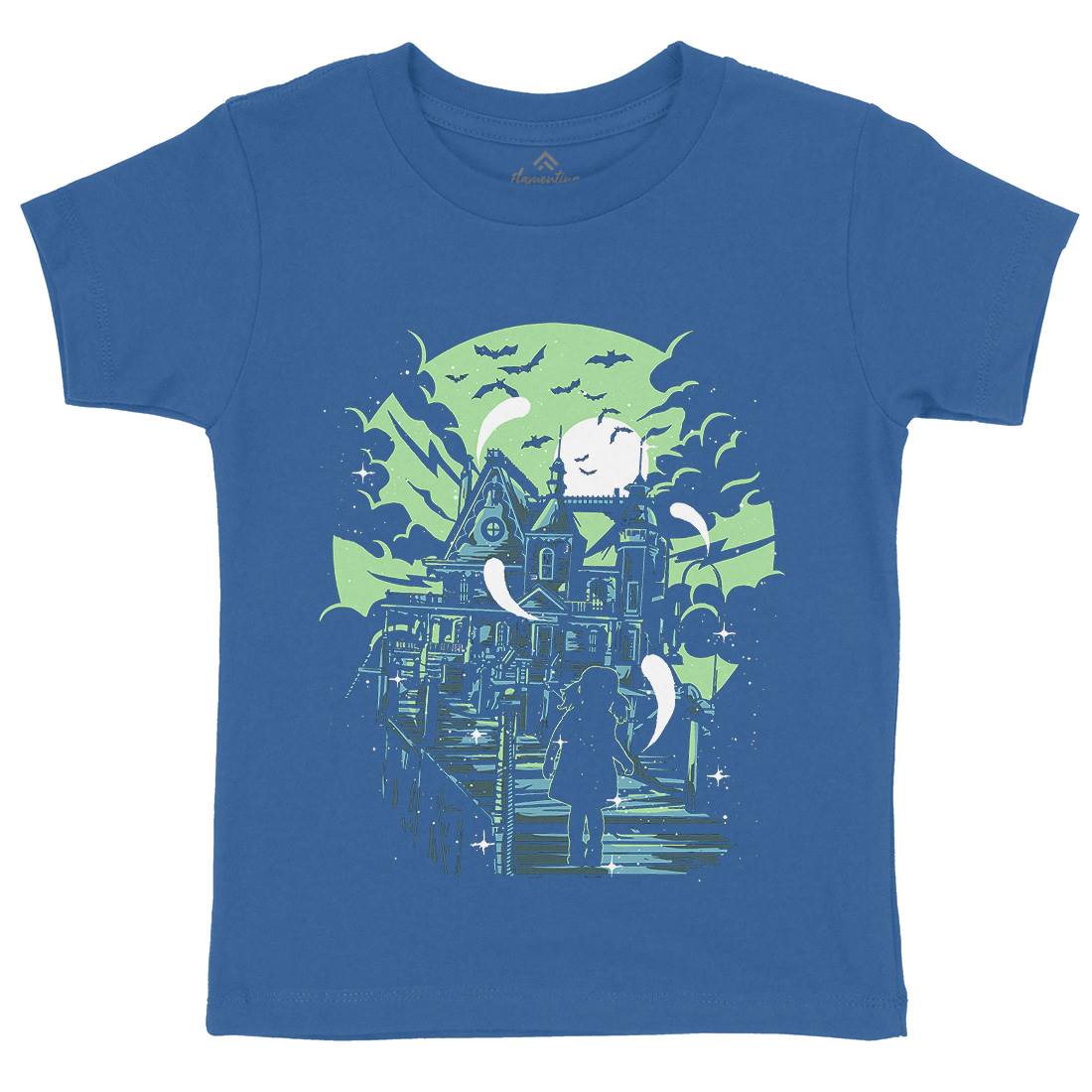 Haunted House Kids Organic Crew Neck T-Shirt Horror A542
