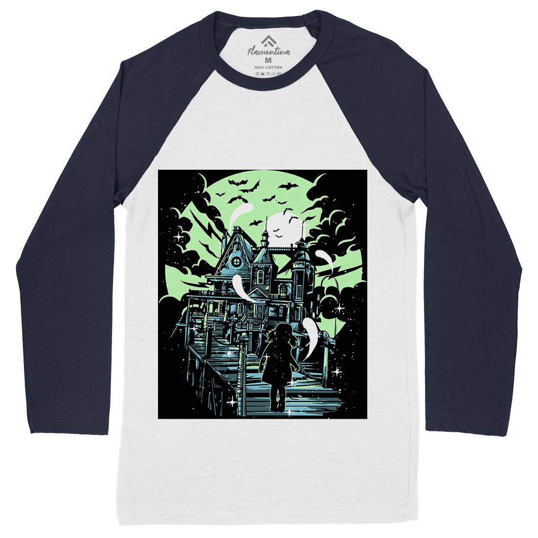 Haunted House Mens Long Sleeve Baseball T-Shirt Horror A542