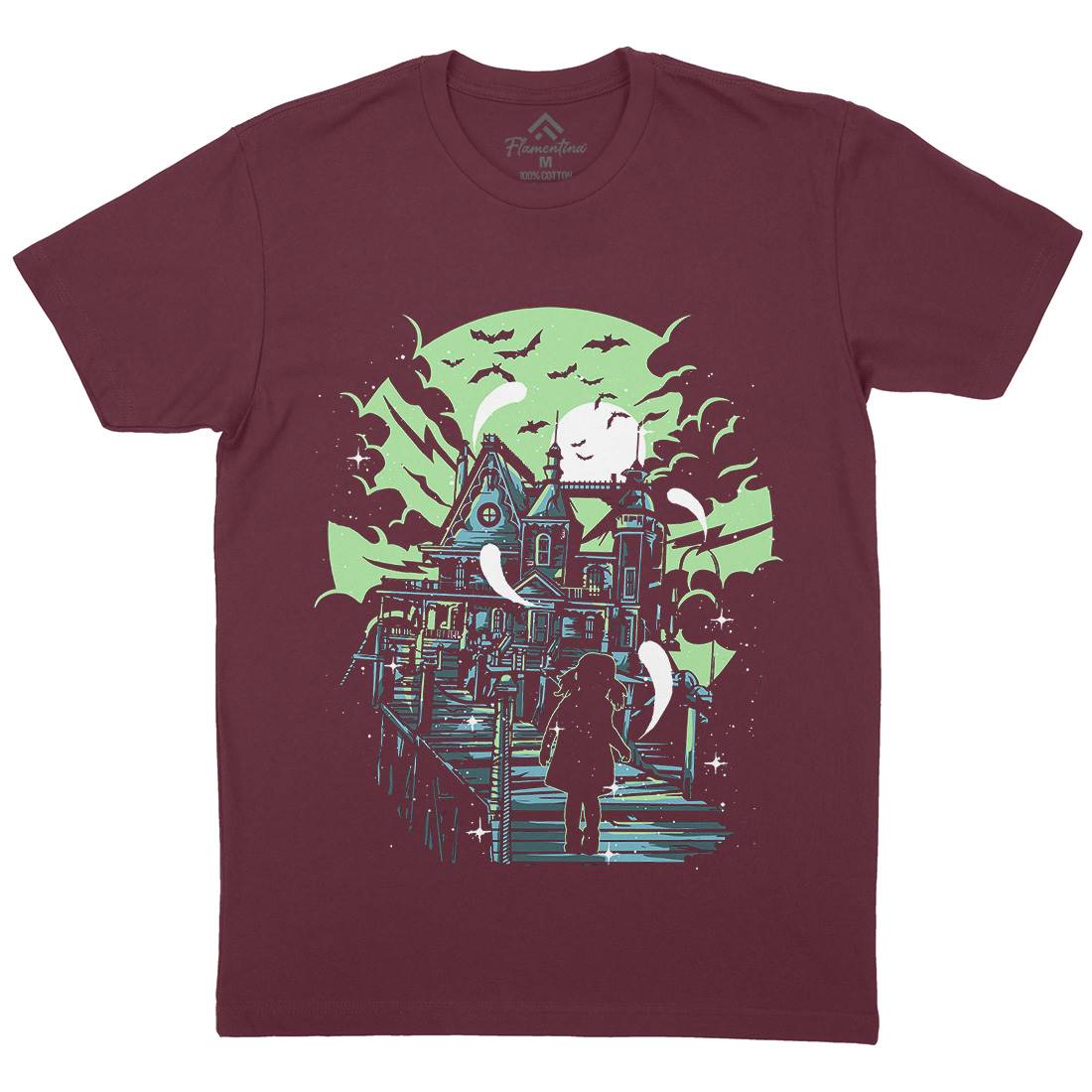 Haunted House Mens Organic Crew Neck T-Shirt Horror A542