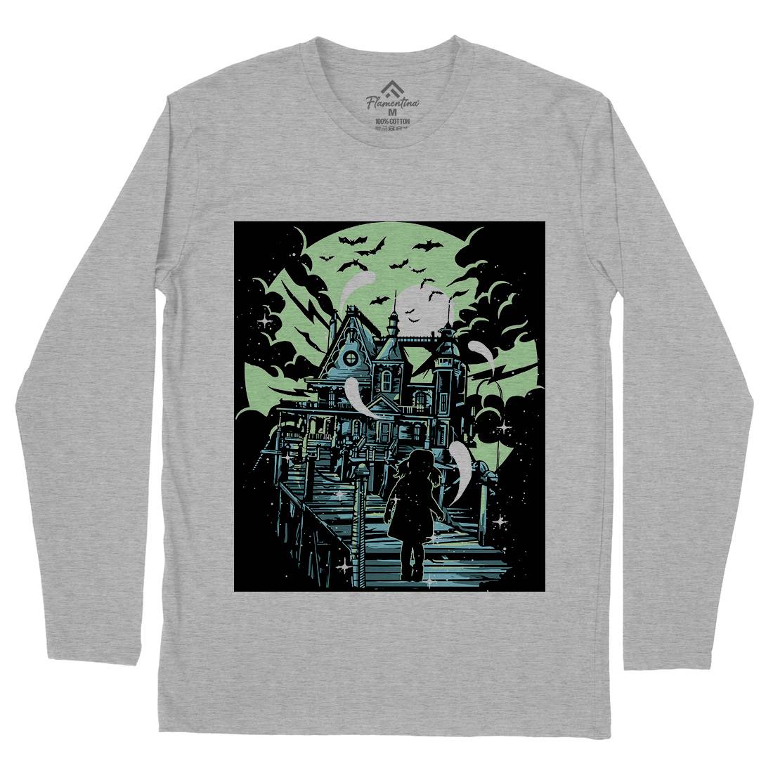 Haunted House Mens Long Sleeve T-Shirt Horror A542