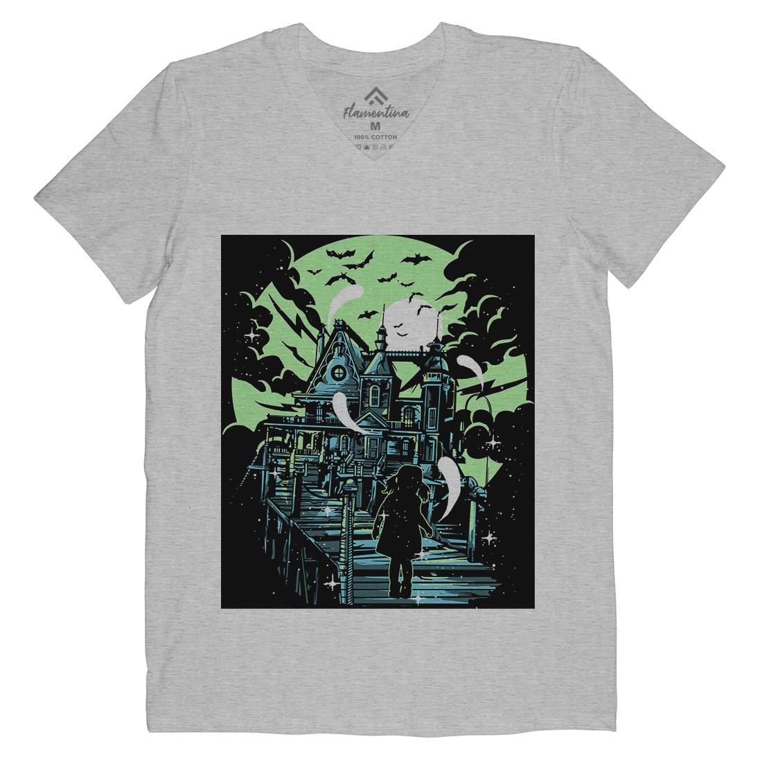 Haunted House Mens Organic V-Neck T-Shirt Horror A542
