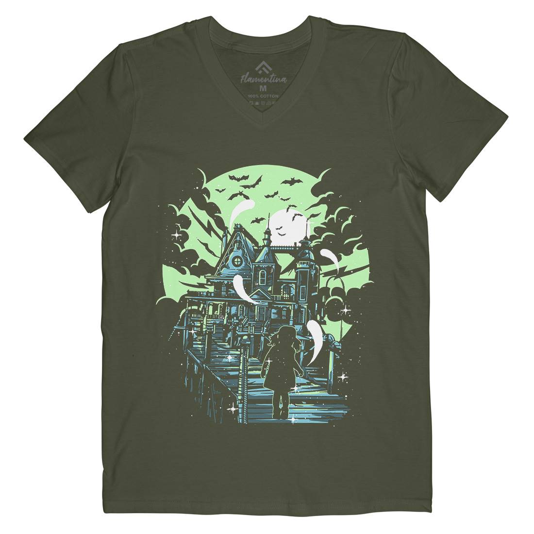 Haunted House Mens Organic V-Neck T-Shirt Horror A542
