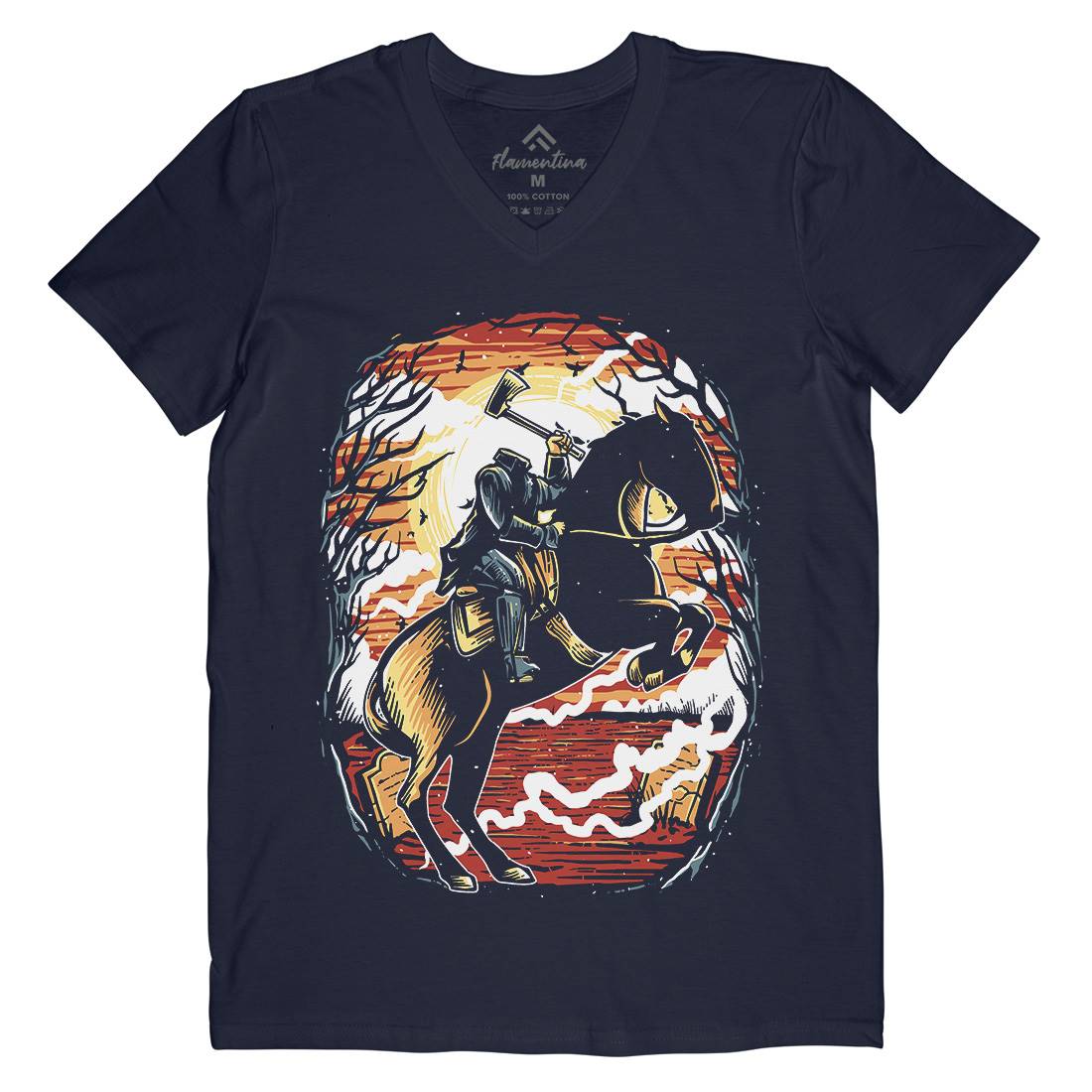 Headless Horseman Mens Organic V-Neck T-Shirt Horror A543