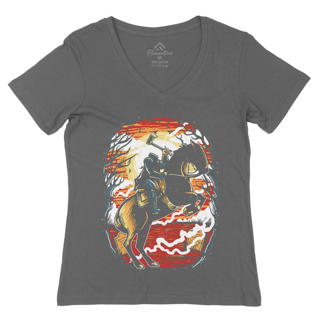 Headless Horseman Womens Organic V-Neck T-Shirt Horror A543