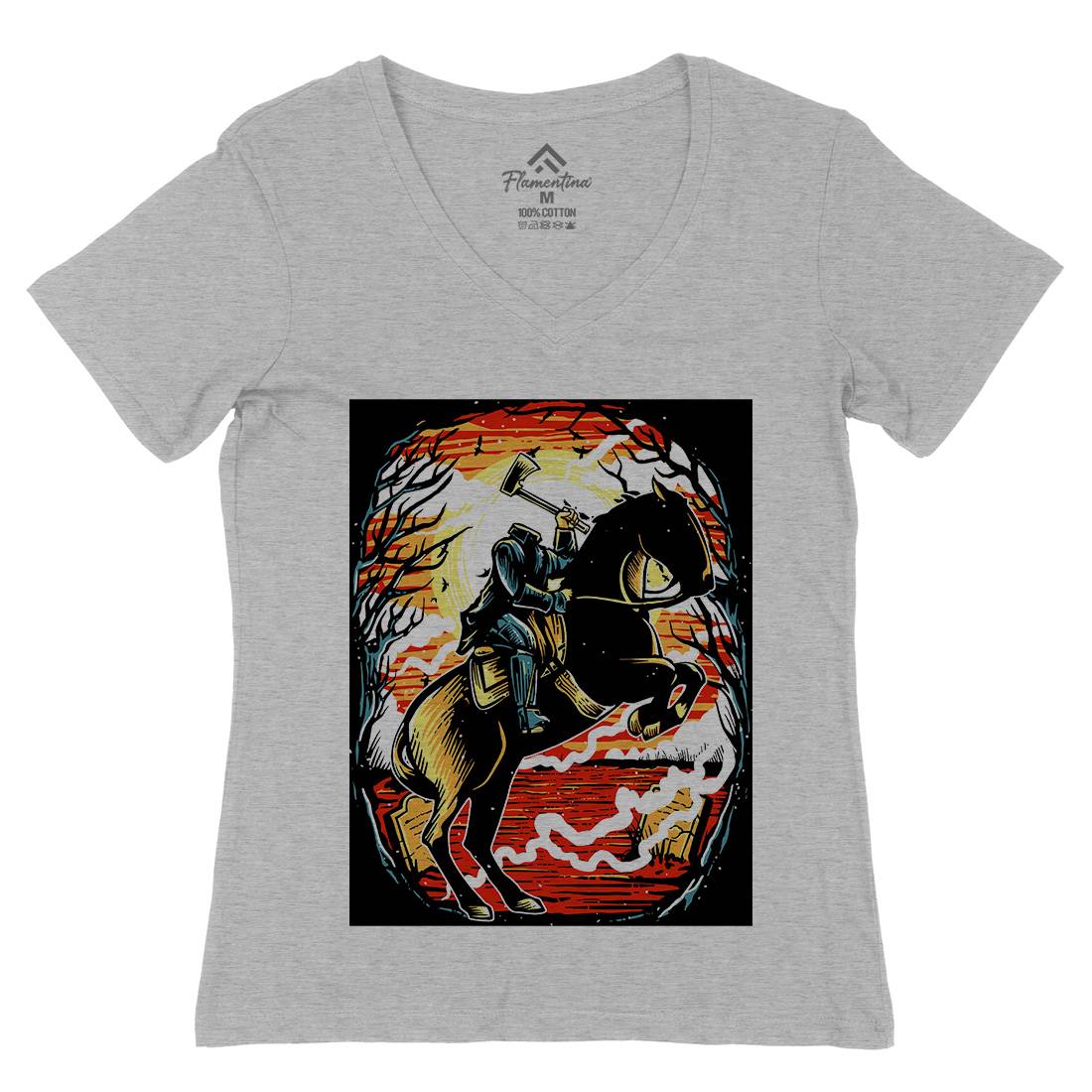 Headless Horseman Womens Organic V-Neck T-Shirt Horror A543