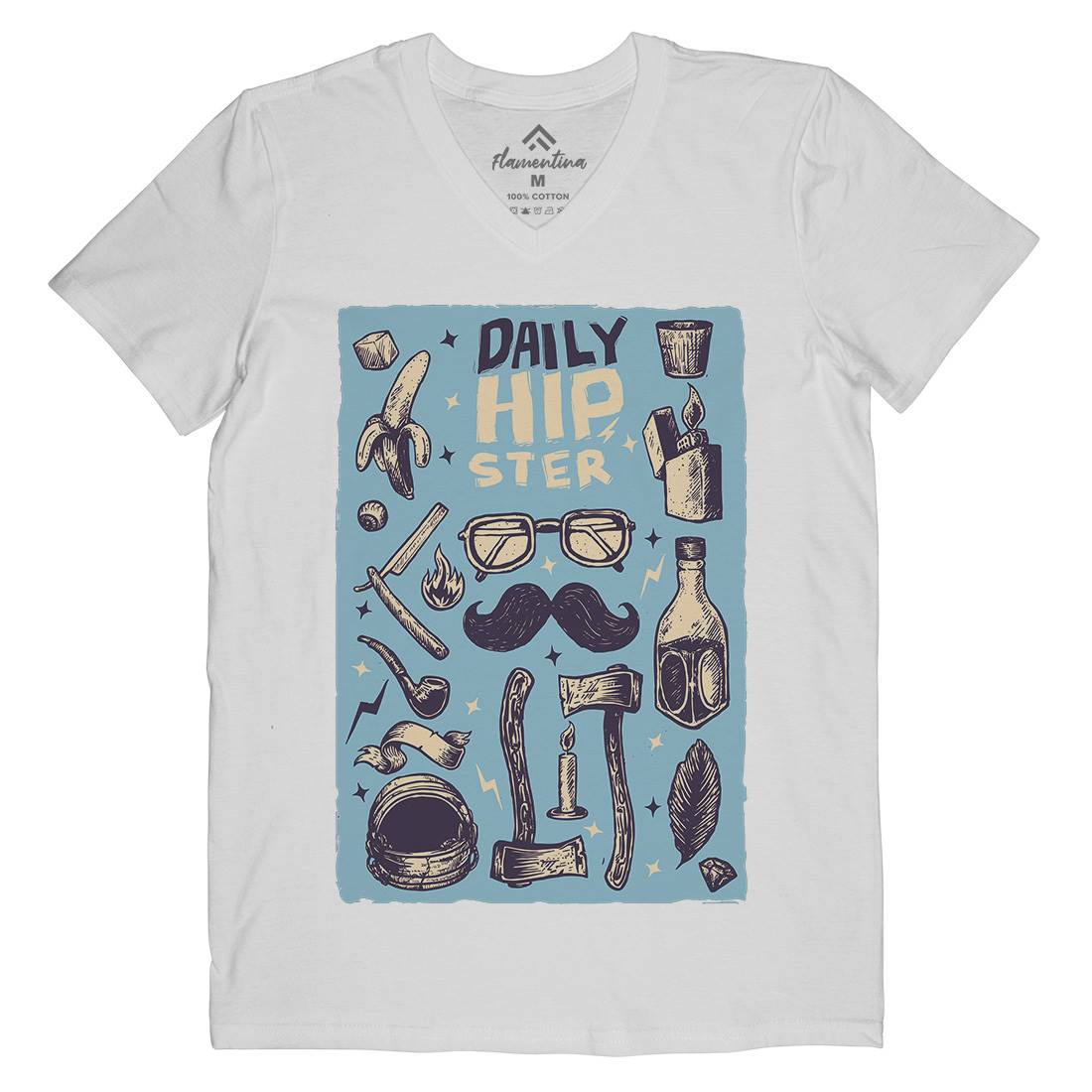 Daily Hipster Mens V-Neck T-Shirt Barber A544