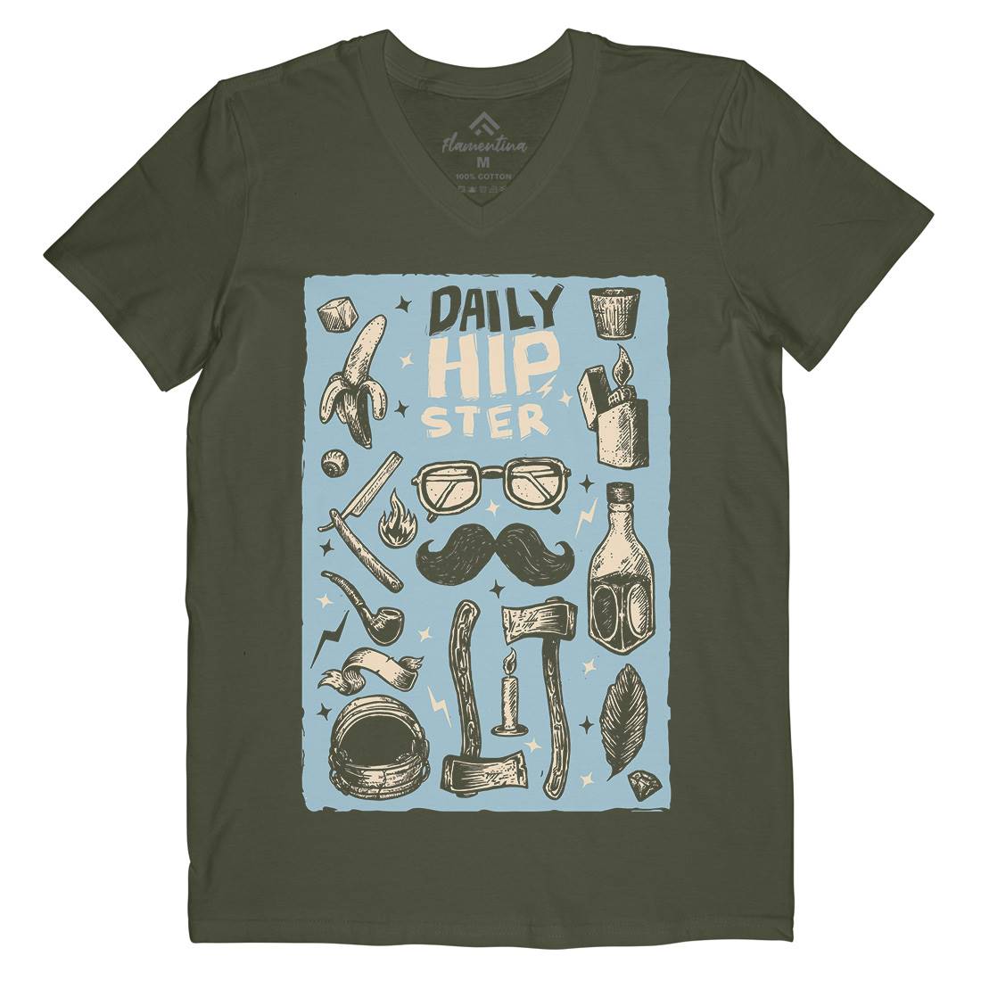 Daily Hipster Mens Organic V-Neck T-Shirt Barber A544