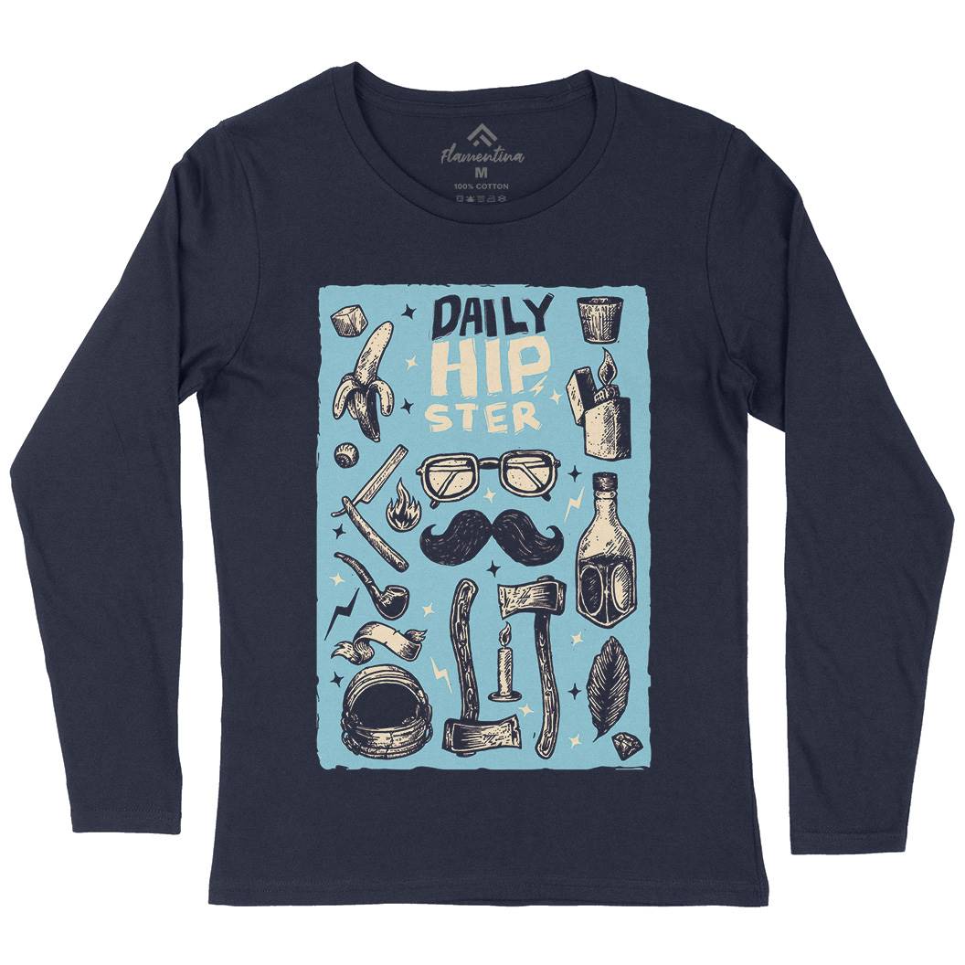 Daily Hipster Womens Long Sleeve T-Shirt Barber A544