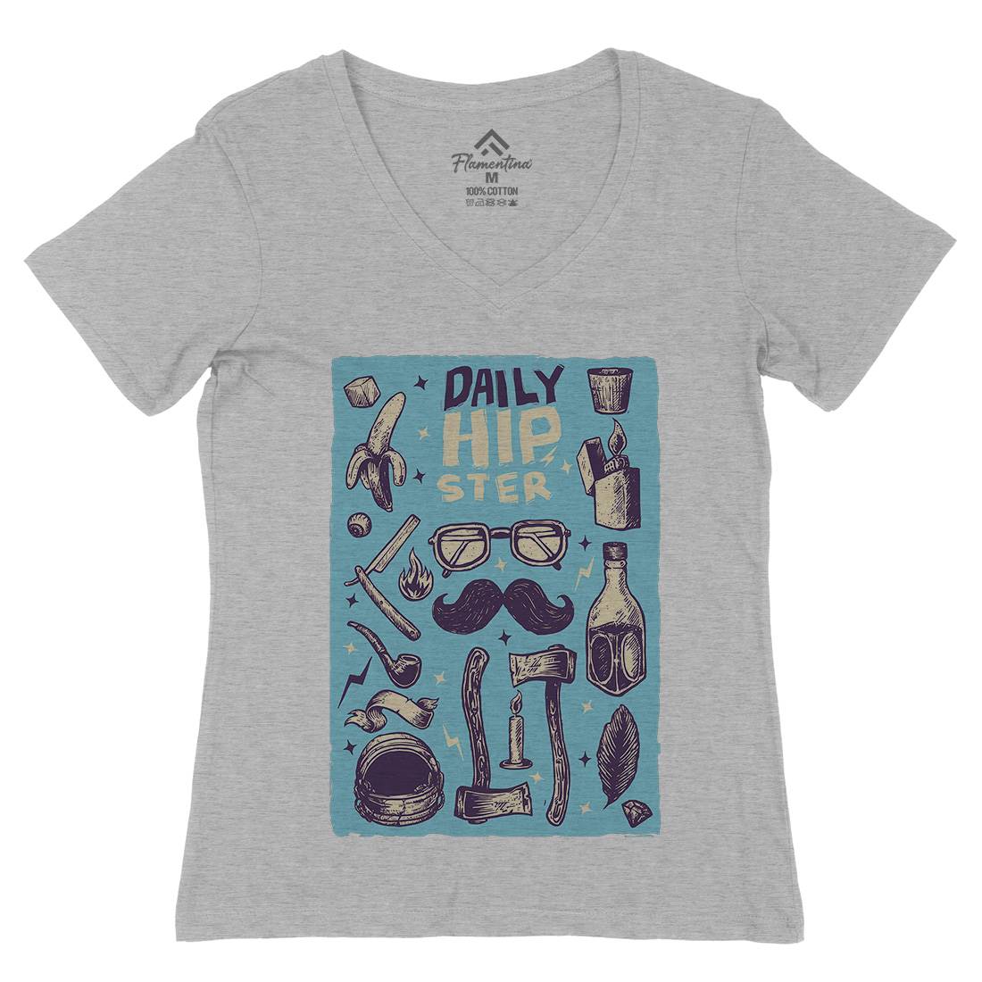 Daily Hipster Womens Organic V-Neck T-Shirt Barber A544