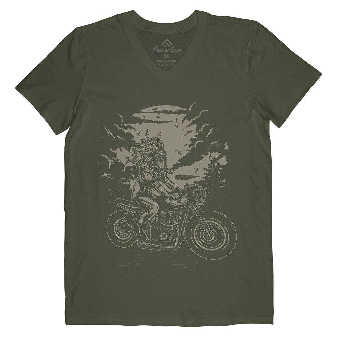 Indian Chief Rider Mens Organic V-Neck T-Shirt Motorcycles A546