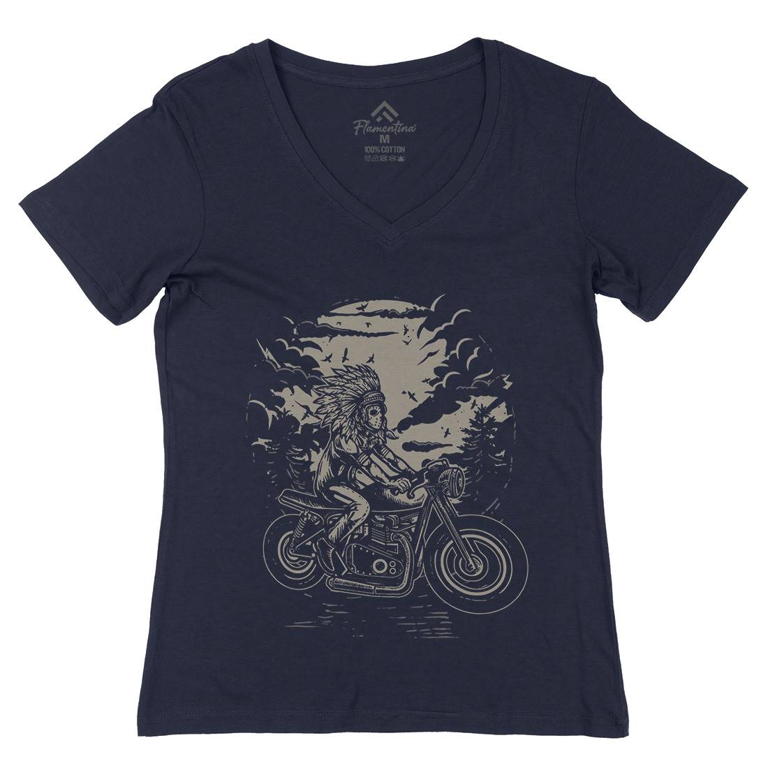 Indian Chief Rider Womens Organic V-Neck T-Shirt Motorcycles A546