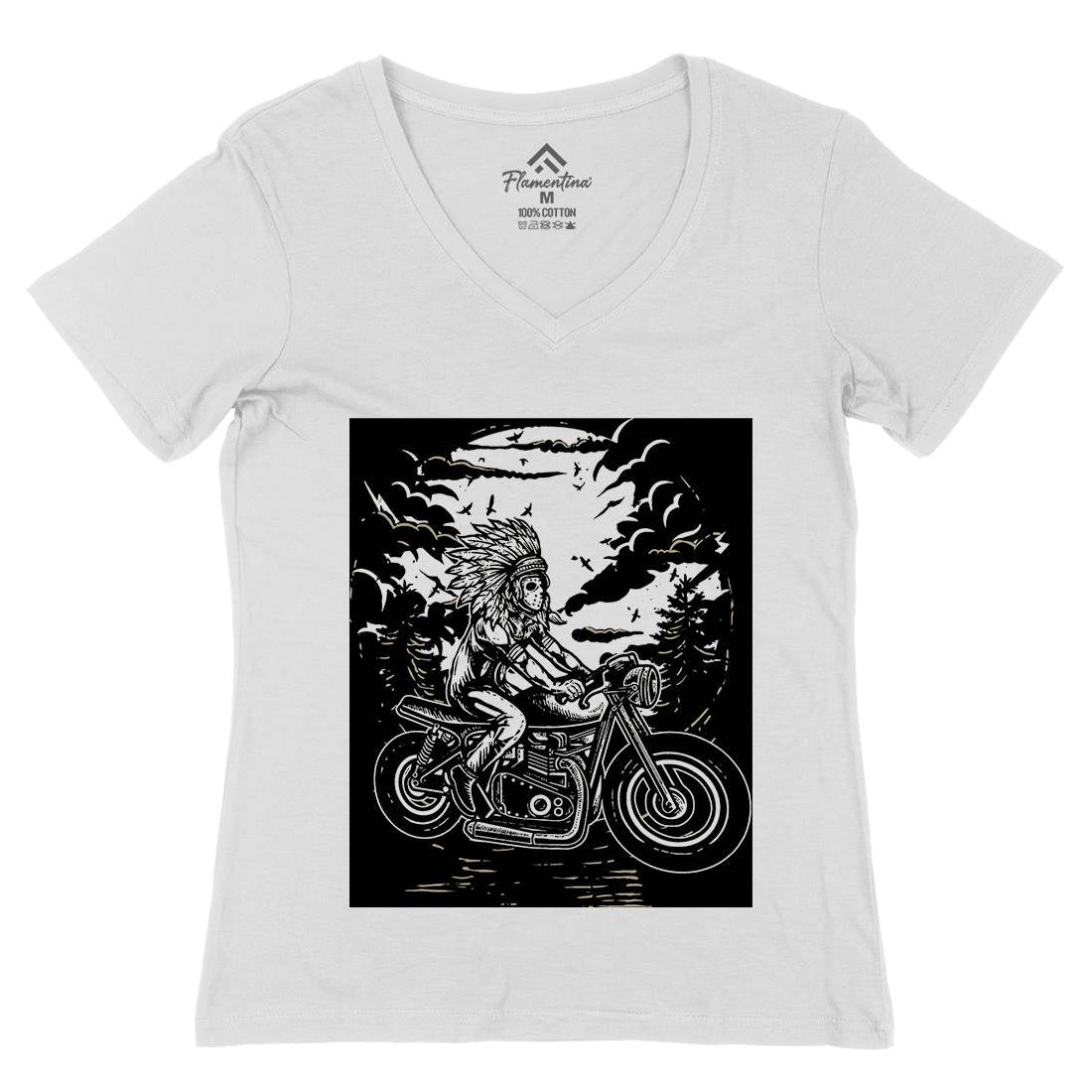 Indian Chief Rider Womens Organic V-Neck T-Shirt Motorcycles A546