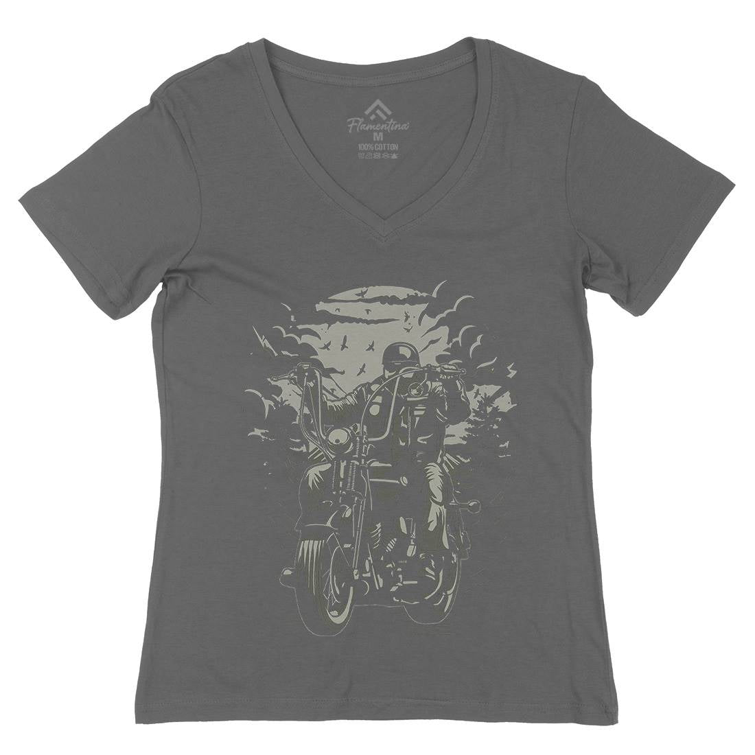 Live To Ride Motorcycle Womens Organic V-Neck T-Shirt Horror A552
