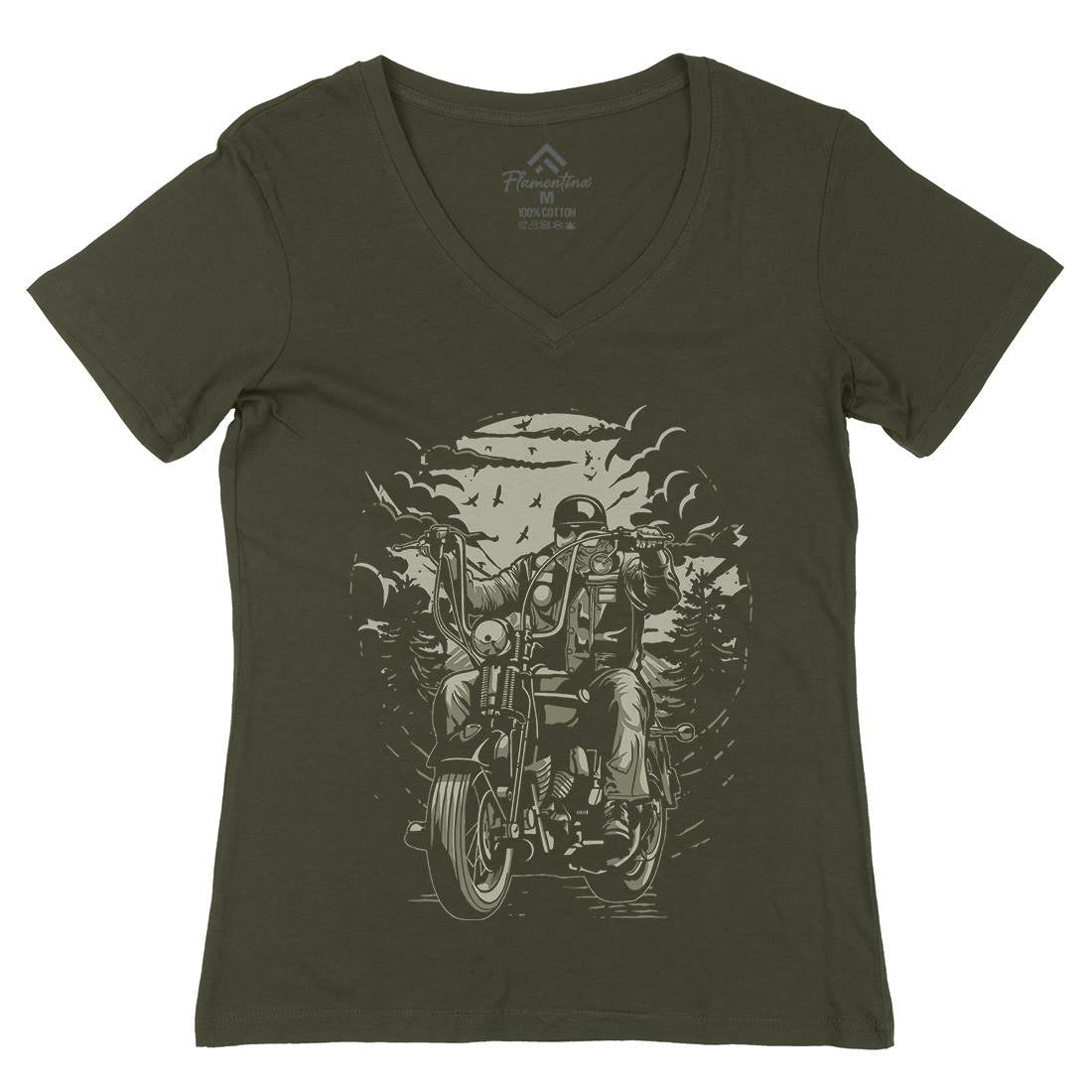 Live To Ride Motorcycle Womens Organic V-Neck T-Shirt Horror A552