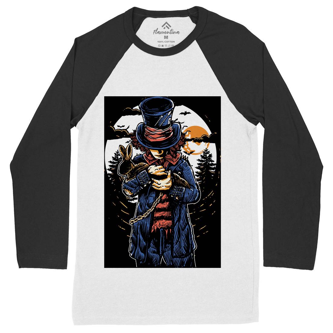 Mad Hatter Mens Long Sleeve Baseball T-Shirt Horror A553