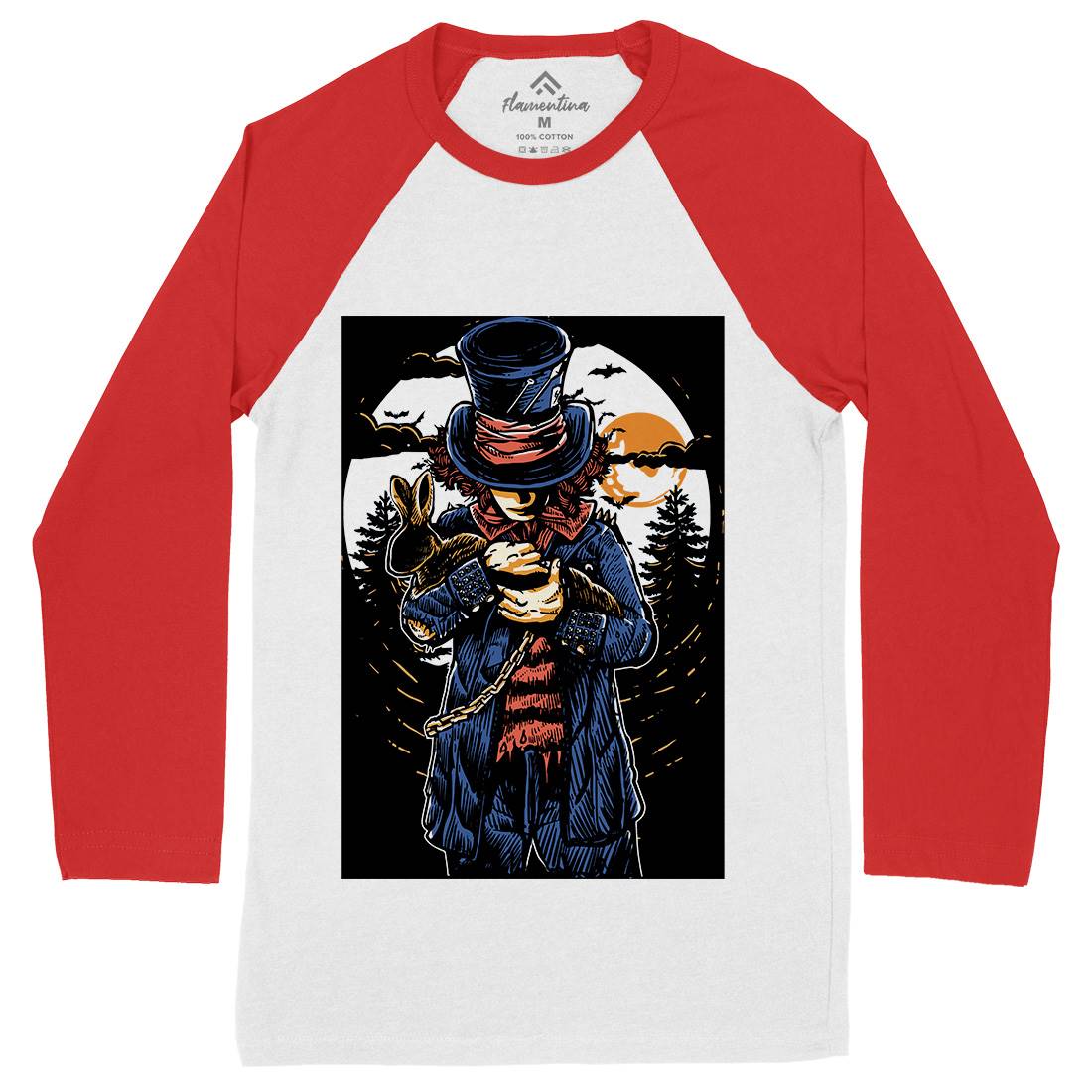Mad Hatter Mens Long Sleeve Baseball T-Shirt Horror A553