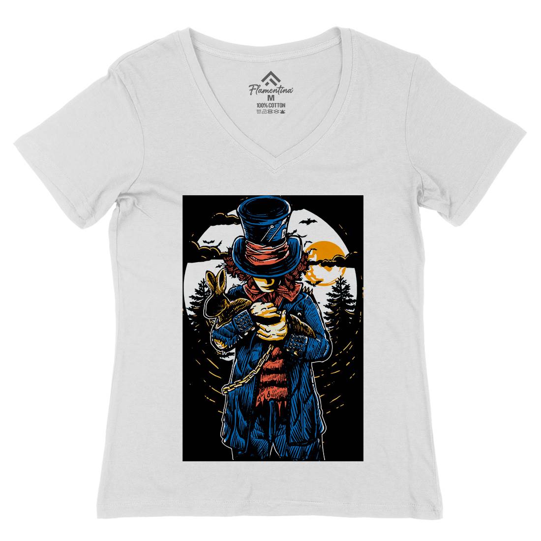 Mad Hatter Womens Organic V-Neck T-Shirt Horror A553