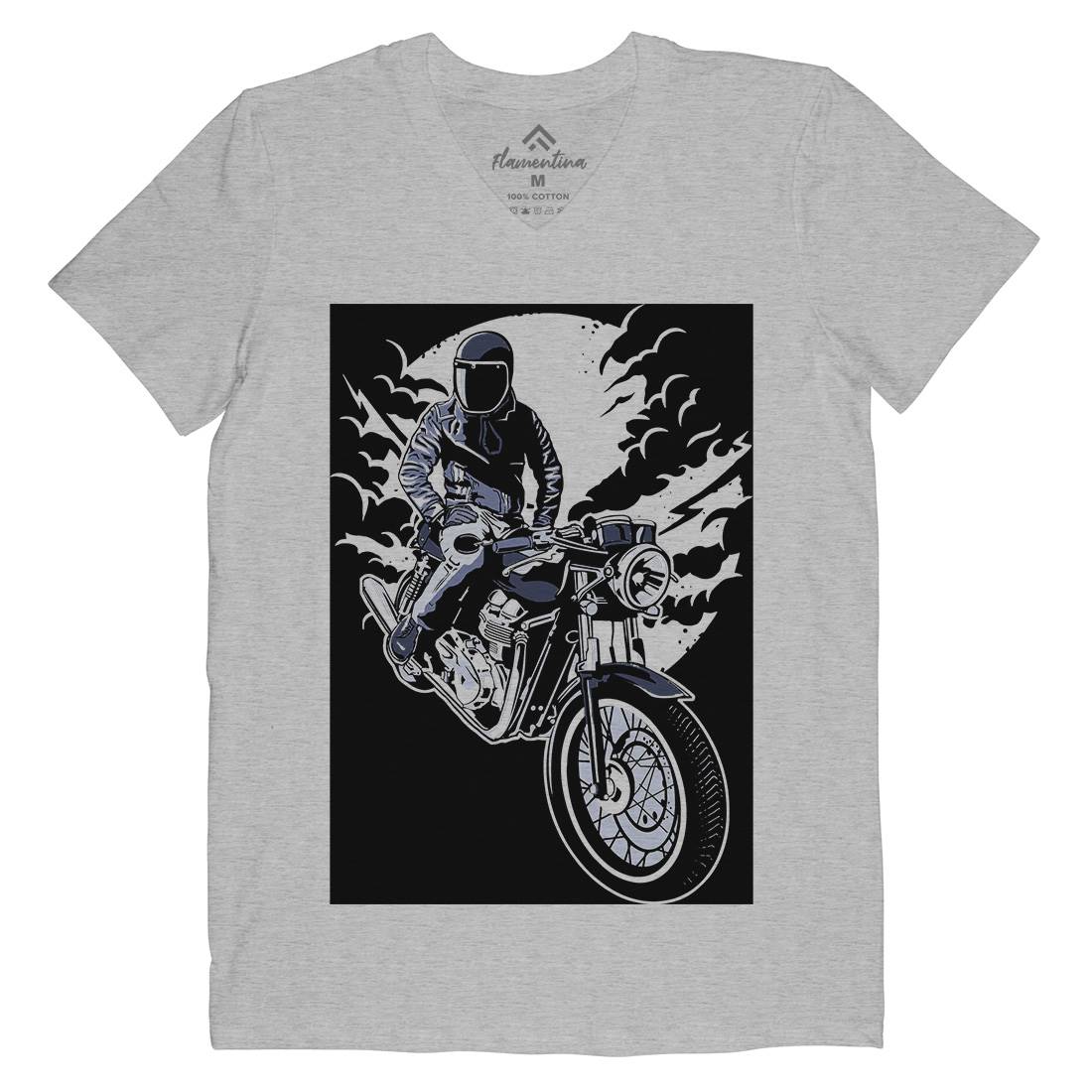 Night Rider Mens Organic V-Neck T-Shirt Horror A556