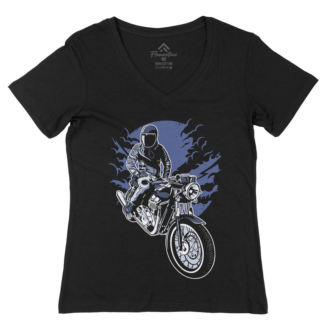 Night Rider Womens Organic V-Neck T-Shirt Horror A556
