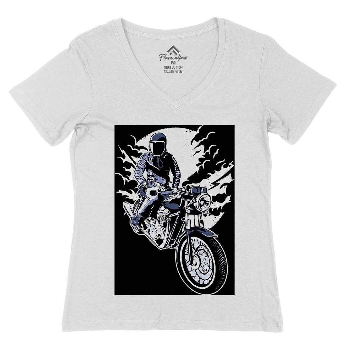 Night Rider Womens Organic V-Neck T-Shirt Horror A556