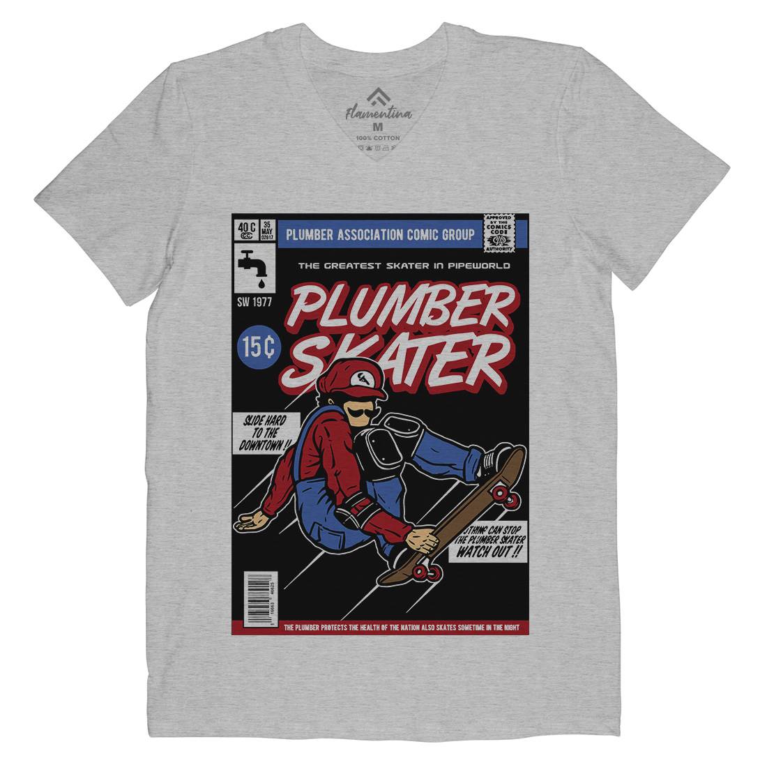 Plumber Skater Mens Organic V-Neck T-Shirt Skate A562