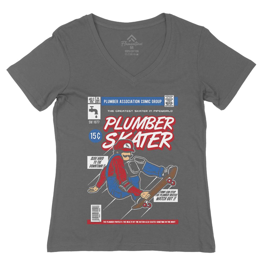 Plumber Skater Womens Organic V-Neck T-Shirt Skate A562