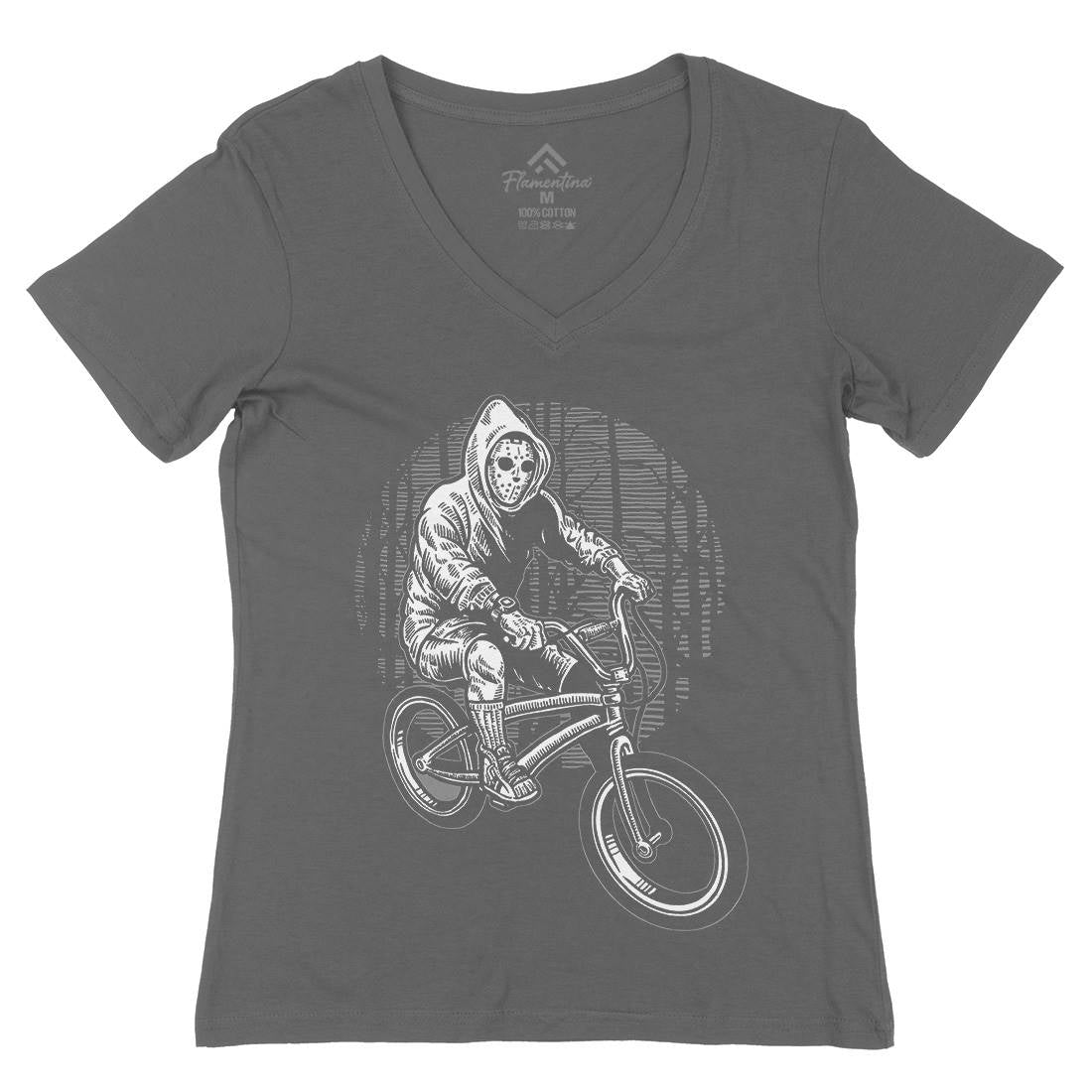 Ride Bike Womens Organic V-Neck T-Shirt Horror A563