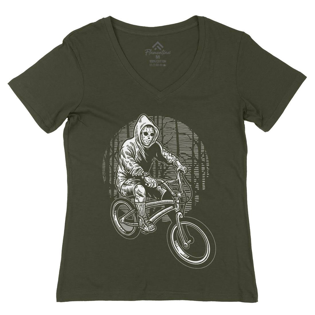 Ride Bike Womens Organic V-Neck T-Shirt Horror A563