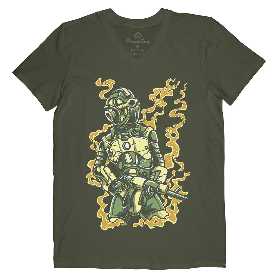 Robot Soldier Mens Organic V-Neck T-Shirt Space A565