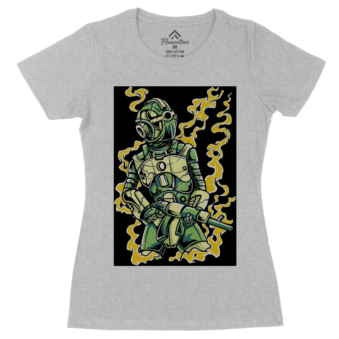 Robot Soldier Womens Organic Crew Neck T-Shirt Space A565