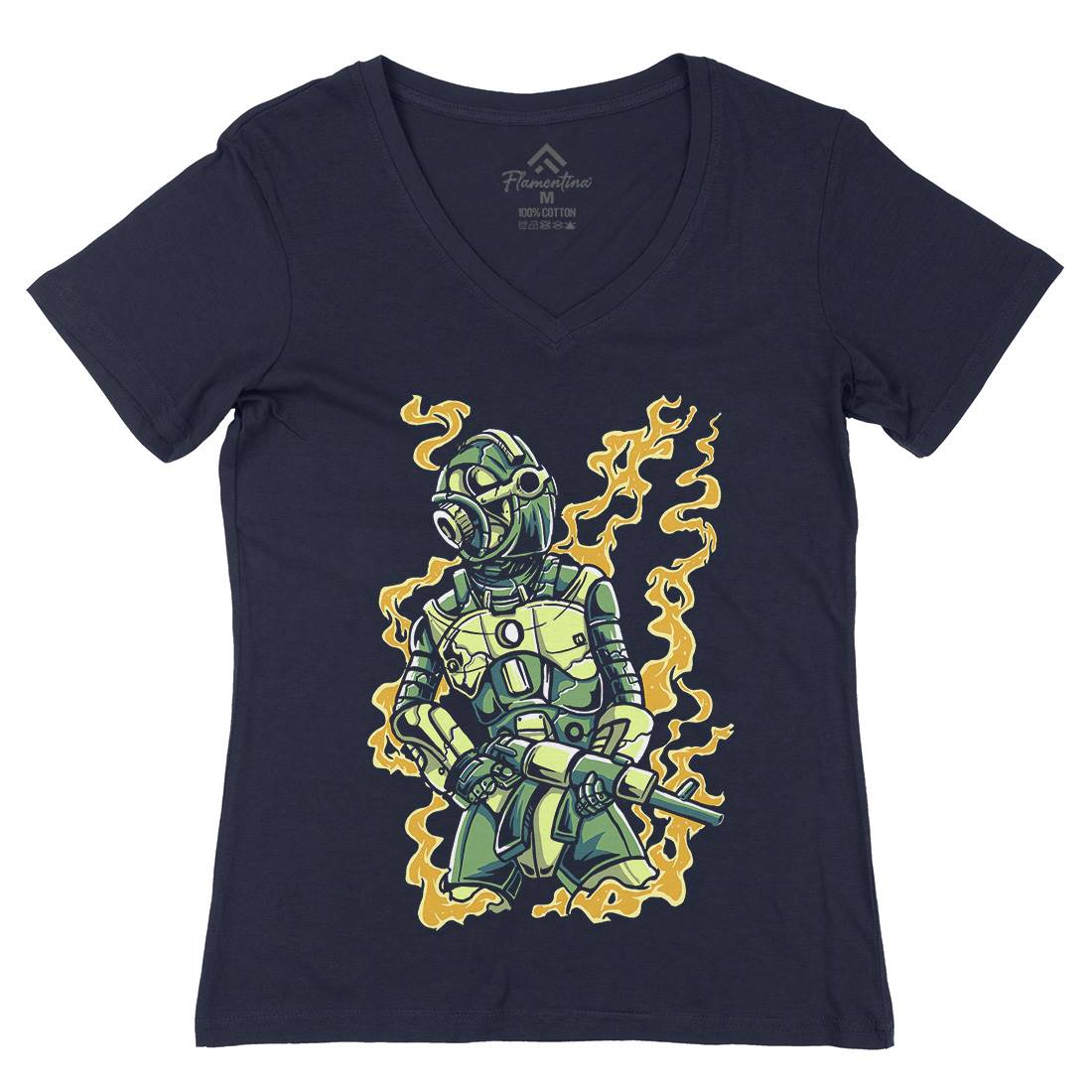 Robot Soldier Womens Organic V-Neck T-Shirt Space A565