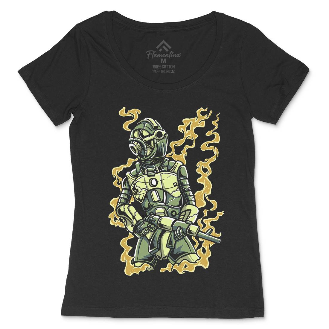 Robot Soldier Womens Scoop Neck T-Shirt Space A565