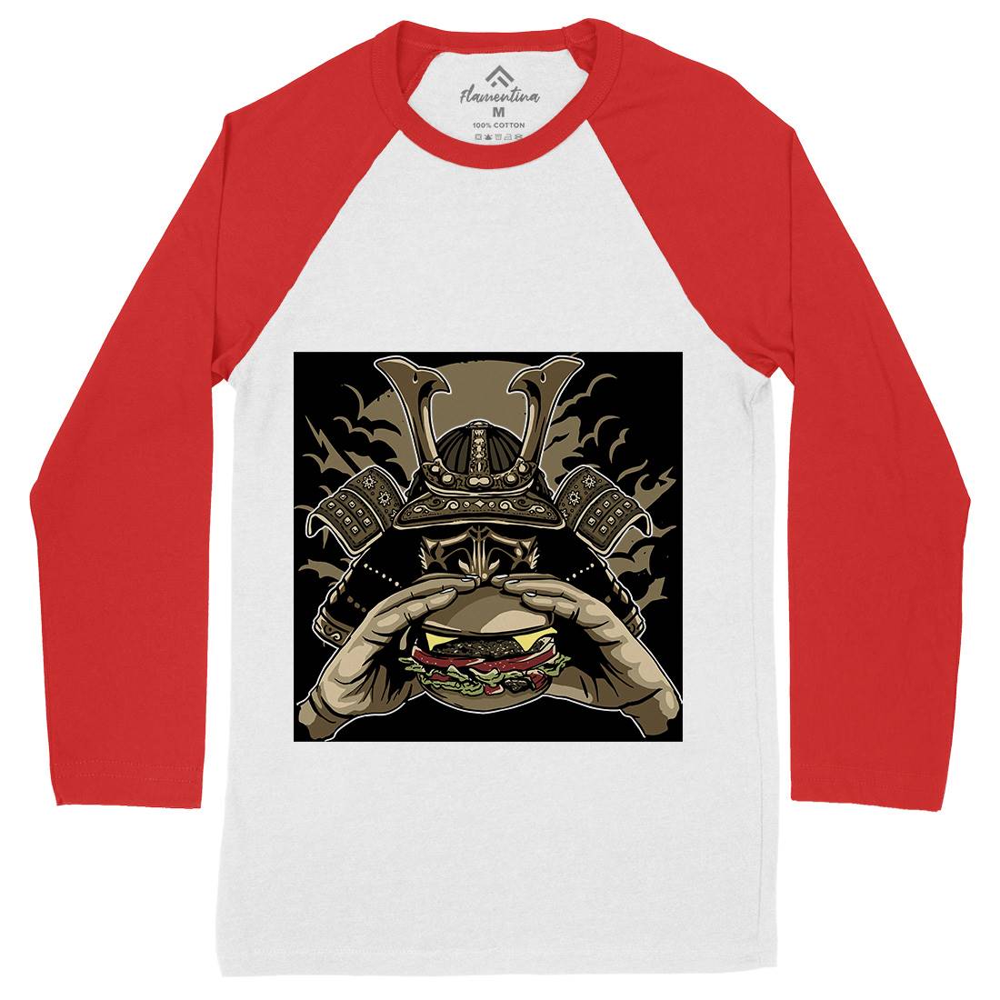 Samurai Burger Mens Long Sleeve Baseball T-Shirt Food A566