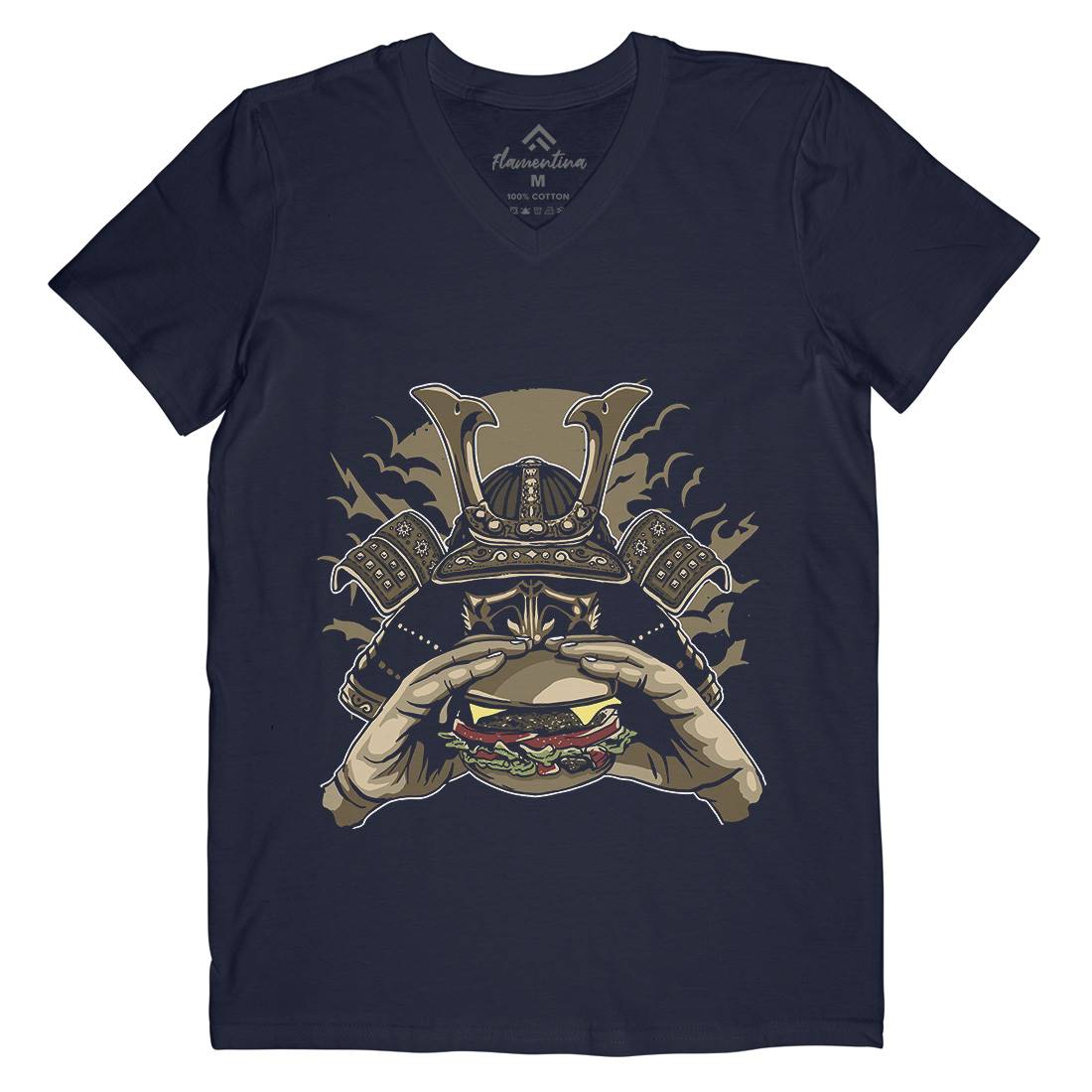 Samurai Burger Mens Organic V-Neck T-Shirt Food A566