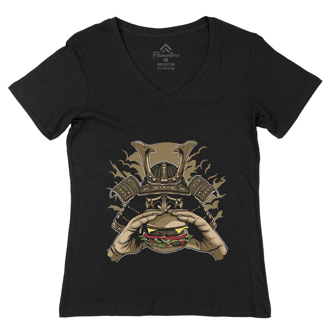 Samurai Burger Womens Organic V-Neck T-Shirt Food A566