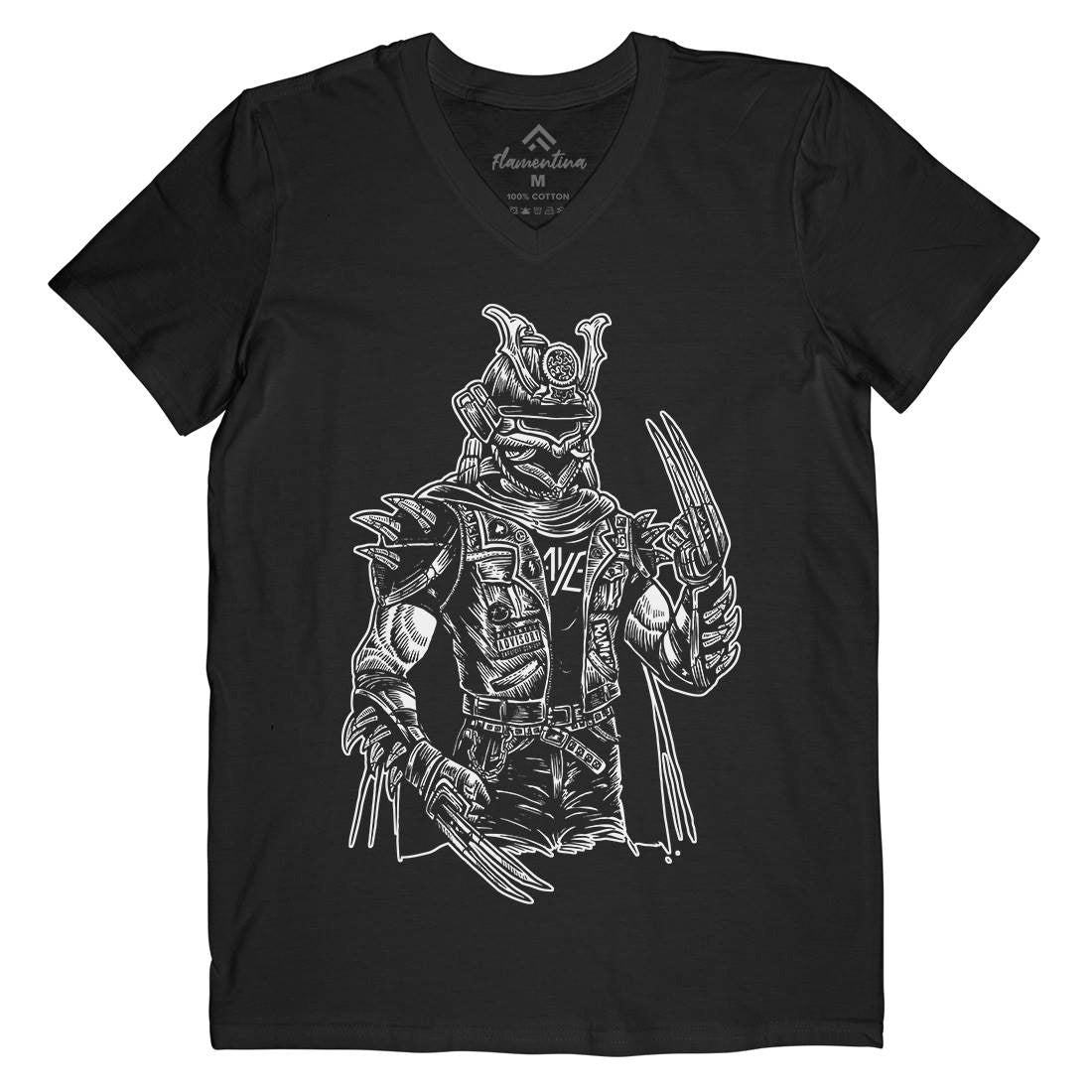 Samurai Punk Mens Organic V-Neck T-Shirt Warriors A567