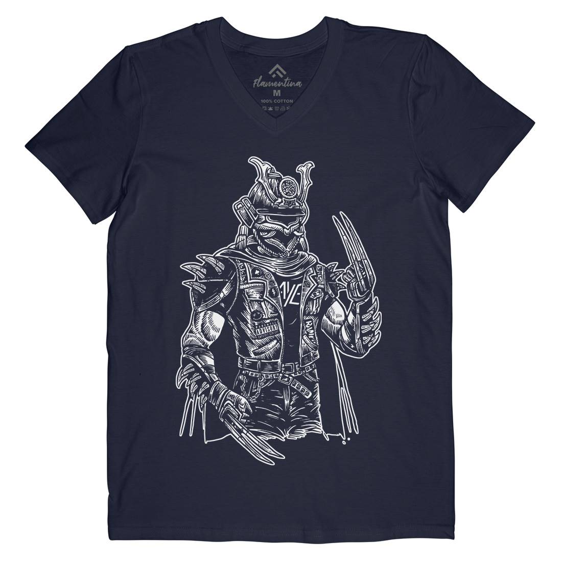 Samurai Punk Mens Organic V-Neck T-Shirt Warriors A567